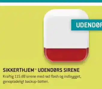 XL-BYG SIKKERTHJEM™ UDENDØRS SIRENE Kraftig 115 dB sirene med rød flash og indbygget, genopladeligt backup-batteri. tilbud