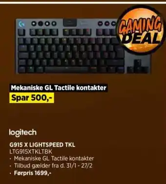 Power logitech G915 X LIGHTSPEED TKL LTG915XTKLTBK tilbud