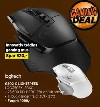 Power logitech G502 X LIGHTSPEED LOGG502XLSBKC tilbud