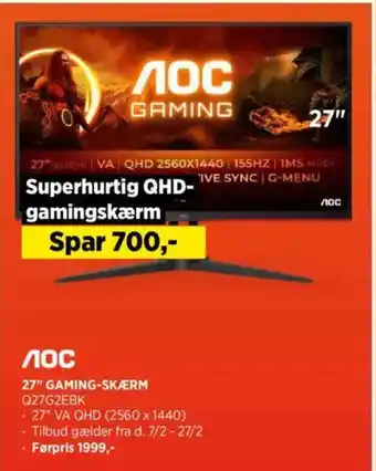 Power Лос 27" GAMING-SKÆRM Q2762EBK tilbud