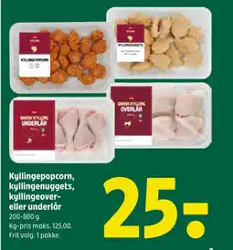 Coop 365 Kyllingepopcorn, kyllingenuggets, kyllingeover- eller underlår tilbud