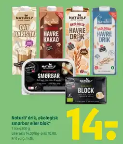 Coop 365 NATURLI' drik, økologisk smørbar eller blok tilbud