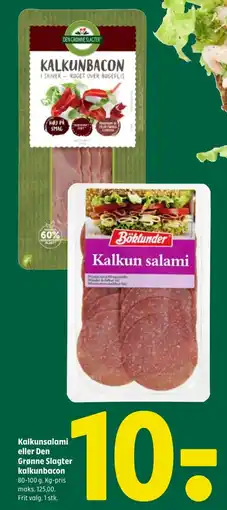 Coop 365 Kalkunsalami eller Den Grønne Slagter kalkunbacon tilbud