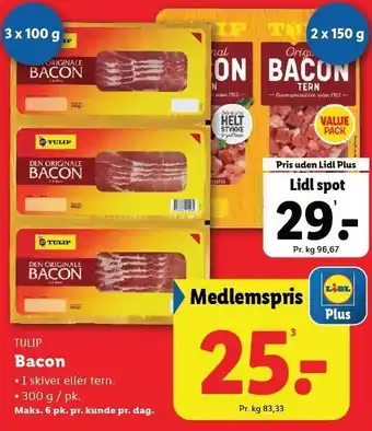 Lidl Tulip bacon 300 g tilbud