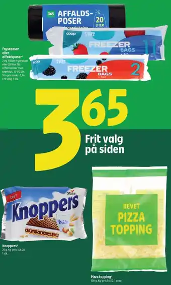 Coop 365 Fryseposer eller affaldsposer, Knoppers eller Pizza topping tilbud