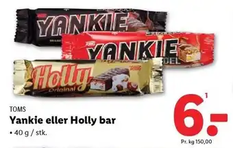 Lidl TOMS Yankie eller Holly bar 40 g tilbud