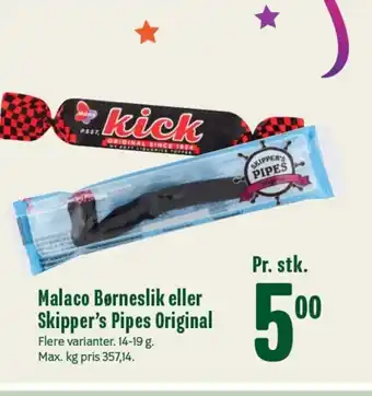 Min Købmand Malaco Børneslik eller Skipper's Pipes Original tilbud