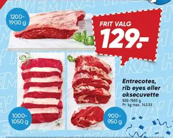 Bilka Entrecotes, rib eyes eller oksecuvette tilbud