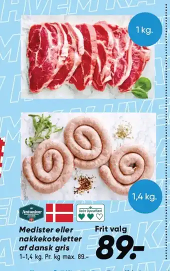 Bilka Medister eller nakkekoteletter af dansk gris tilbud