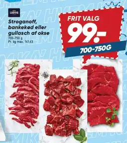 Bilka Stroganoff, bankekød eller gullasch af okse tilbud