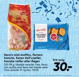 Bilka Hera's mini muffins, Ferrero hanuta, Karen Volf snøfler, franske vafler eller flager tilbud