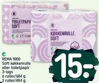 REMA 1000 Rema 1000 Soft køkkenrulle eller toiletpapir 3-lags tilbud