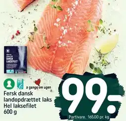 REMA 1000 Fersk dansk landopdrættet laks Hel laksefilet 600 g tilbud