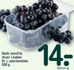 REMA 1000 Røde stenfrie druer i bakke Kl. 1, udenlandske 500 g tilbud