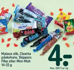 REMA 1000 Malaco slik, Cloetta påskehare, Skippers Pibe eller Mini-Muh tilbud