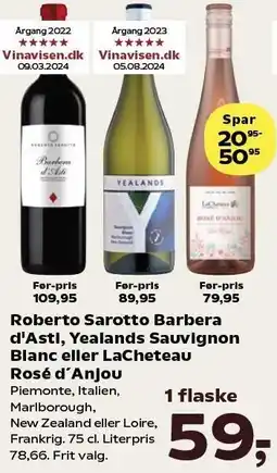 Kvickly Roberto Sarotto Barbera d'Asti, Yealands Sauvignon Blanc eller LaCheteau Rosé d'Anjou tilbud