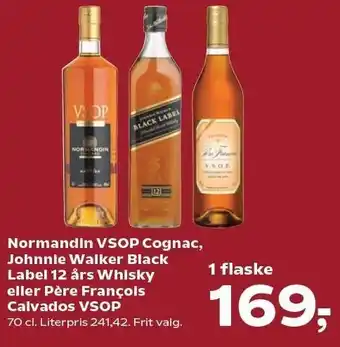 Kvickly Normandin VSOP Cognac, Johnnie Walker Black Label 12 års Whisky eller Père Francois Calvados VSOP tilbud