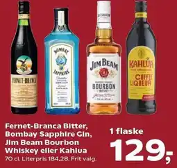 Kvickly Fernet-Branca Bitter, Bombay Sapphire Gin, Jim Beam Bourbon Whiskey eller Kahlua tilbud