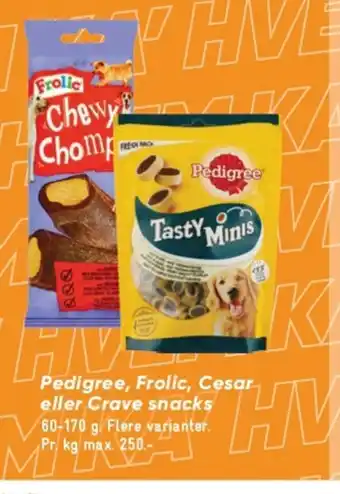 Bilka Pedigree, Frolic, Cesar eller Crave snacks tilbud