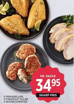 MENY 3 FRIKADELLER, 3 FISKEFRIKADELLER ELLER 3 SKIVER KAMSTEG tilbud