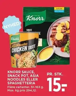 MENY KNORR SAUCE, SNACK POT, ASIA NOODLES ELLER SPAGHETTERIA tilbud