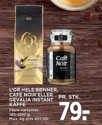 MENY L'OR HELE BØNNER, CAFÉ NOIR ELLER GEVALIA INSTANT KAFFE tilbud