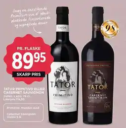 MENY TATOR PRIMITIVO ELLER CABERNET SAUVIGNON tilbud