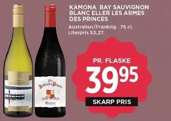 MENY KAMONA BAY SAUVIGNON BLANC ELLER LES ARMES DES PRINCES tilbud