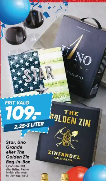 Bilka Star, Uno Grande eller The Golden Zin Bag-in-Box tilbud