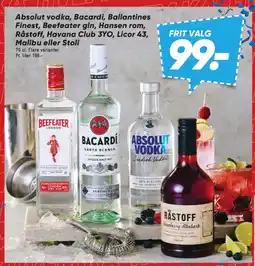 Bilka Absolut vodka, Bacardi, Ballantines Finest, Beefeater gin, Hansen rom, Råstoff, Havana Club 3YO, Licor 43, Malibu eller Stoli tilbud