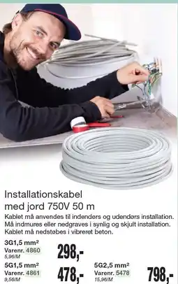 Harald Nyborg Installionskabel med jord 750V 50 m tilbud