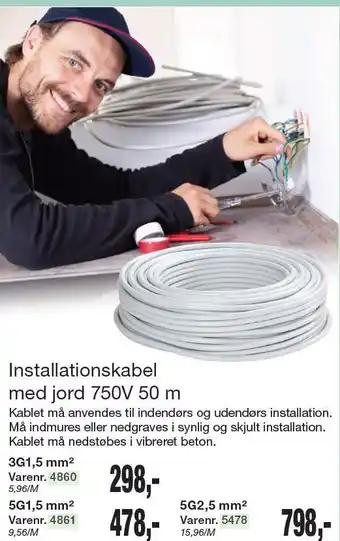 Harald Nyborg Installionskabel med jord 750V 50 m tilbud