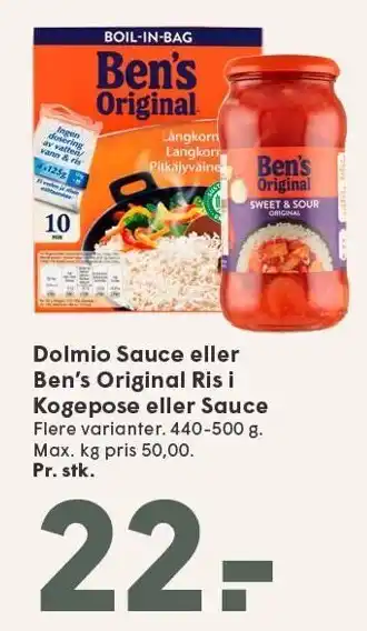 SPAR Dolmio Sauce eller Ben's Original Ris i Kogepose eller Sauce tilbud