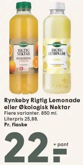 SPAR Rynkeby Rigtig Lemonade eller Økologisk Nektar tilbud