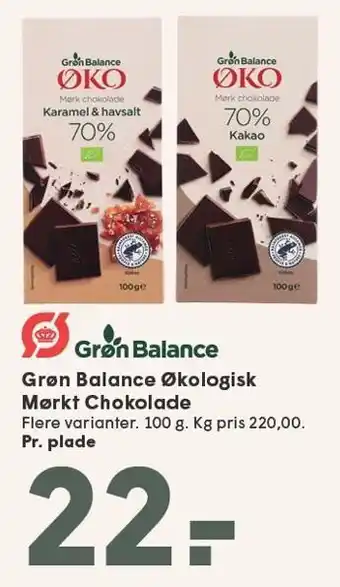 SPAR Grøn Balance Økologisk Mørkt Chokolade tilbud