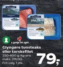 SuperBrugsen Glyngøre tunsteaks eller torskefilet tilbud