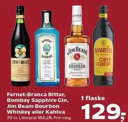 SuperBrugsen Fernet-Branca Bitter, Bombay Sapphire Gin, Jim Beam Bourbon Whiskey eller Kahlua tilbud