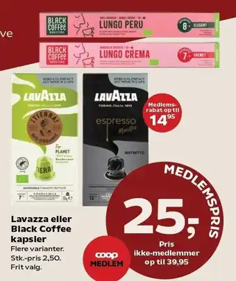 SuperBrugsen Lavazza eller Black Coffee kapsler tilbud