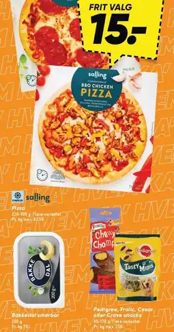 Bilka Salling Pizza, Bakkedal smørbar, Pedigree, Frolic, Cesar eller Crave snacks tilbud