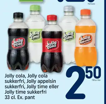 REMA 1000 Jolly cola, Jolly cola sukkerfri, Jolly appelsin sukkerfri, Jolly time eller Jolly time sukkerfri tilbud