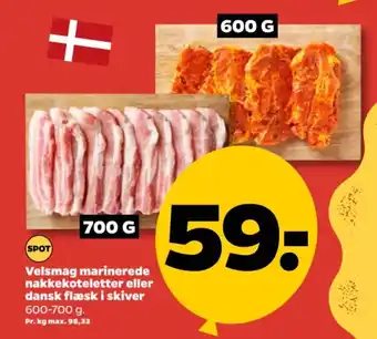 Netto Velsmag marinerede nakkekoteletter eller dansk flæsk i skiver tilbud