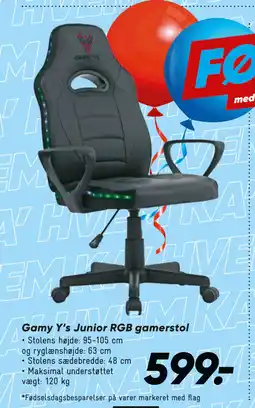 Bilka Gamy Y’s Junior RGB gamerstol tilbud