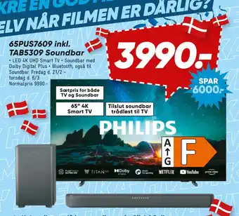 Bilka Philips 65PUS7609 inkl. TAB5309 Soundbar tilbud