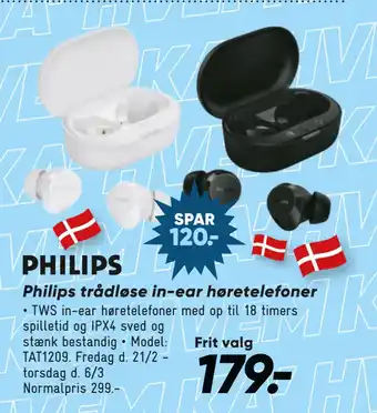 Bilka Philips trådløse in-ear høretelefoner tilbud