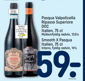 REMA 1000 Pasqua Valpolicella Ripasso Superiore DOC Italien, 75 cl tilbud