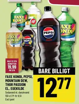 Løvbjerg Faxe kondi, pepsi, mountain dew, thor passion tilbud