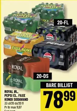 Løvbjerg ROYAL ØL, PEPSI EL. FAXE KONDI SODAVAND 33 cl/20 ds/20 fl tilbud