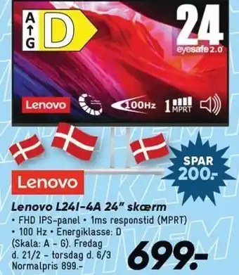 Bilka Lenovo L24l-4A 24'' skærm tilbud