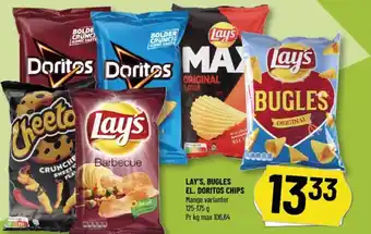 Løvbjerg LAY'S, BUGLES EL. DORITOS CHIPS Mange varianter tilbud