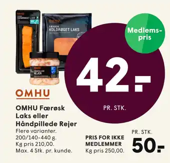 SPAR OMHU Færøsk Laks eller Håndpillede Rejer tilbud